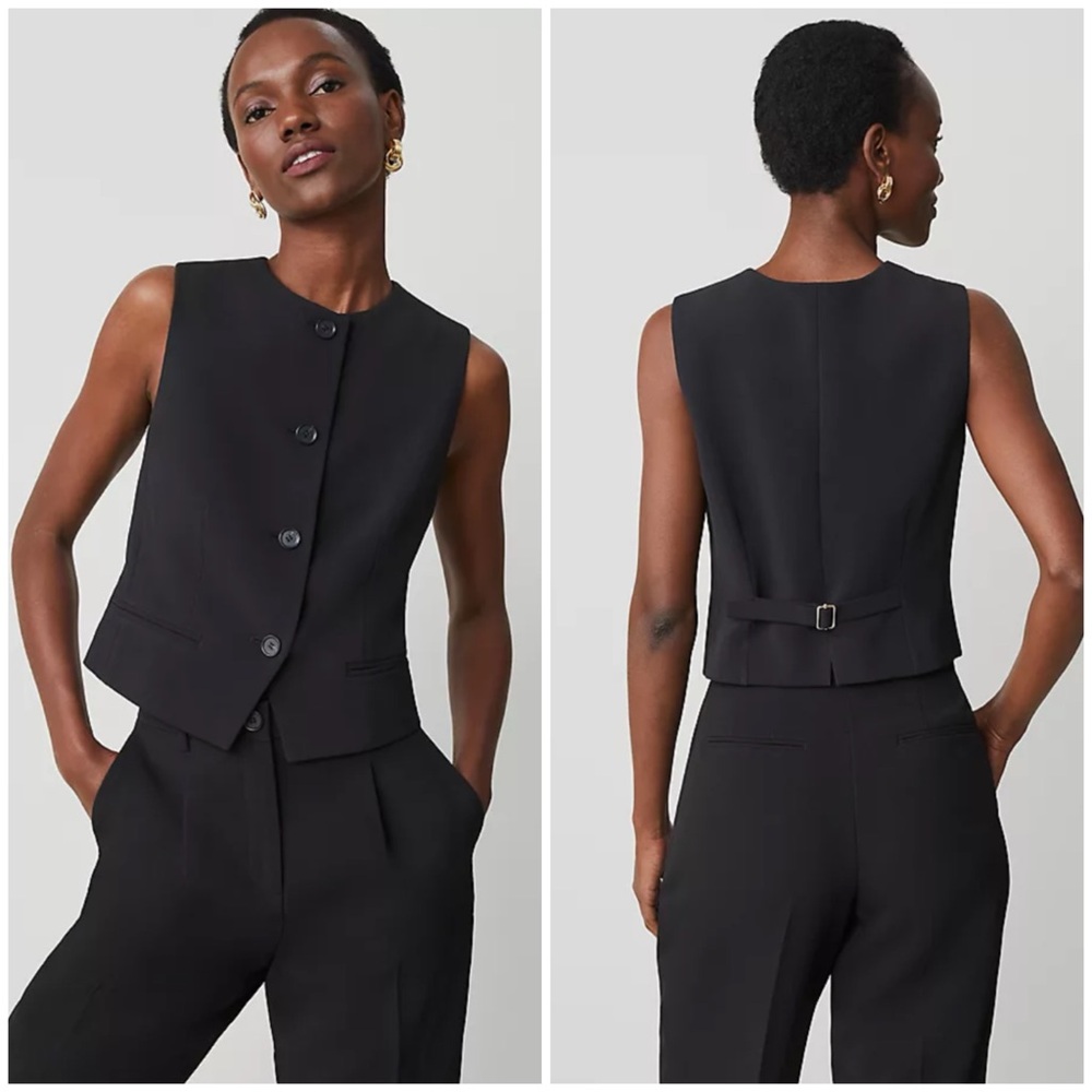 Ann Taylor โข NWT The Cropped Vest Fluid Crepe in Black Size 6 Chic Quiet Luxury - Picture 1 of 14